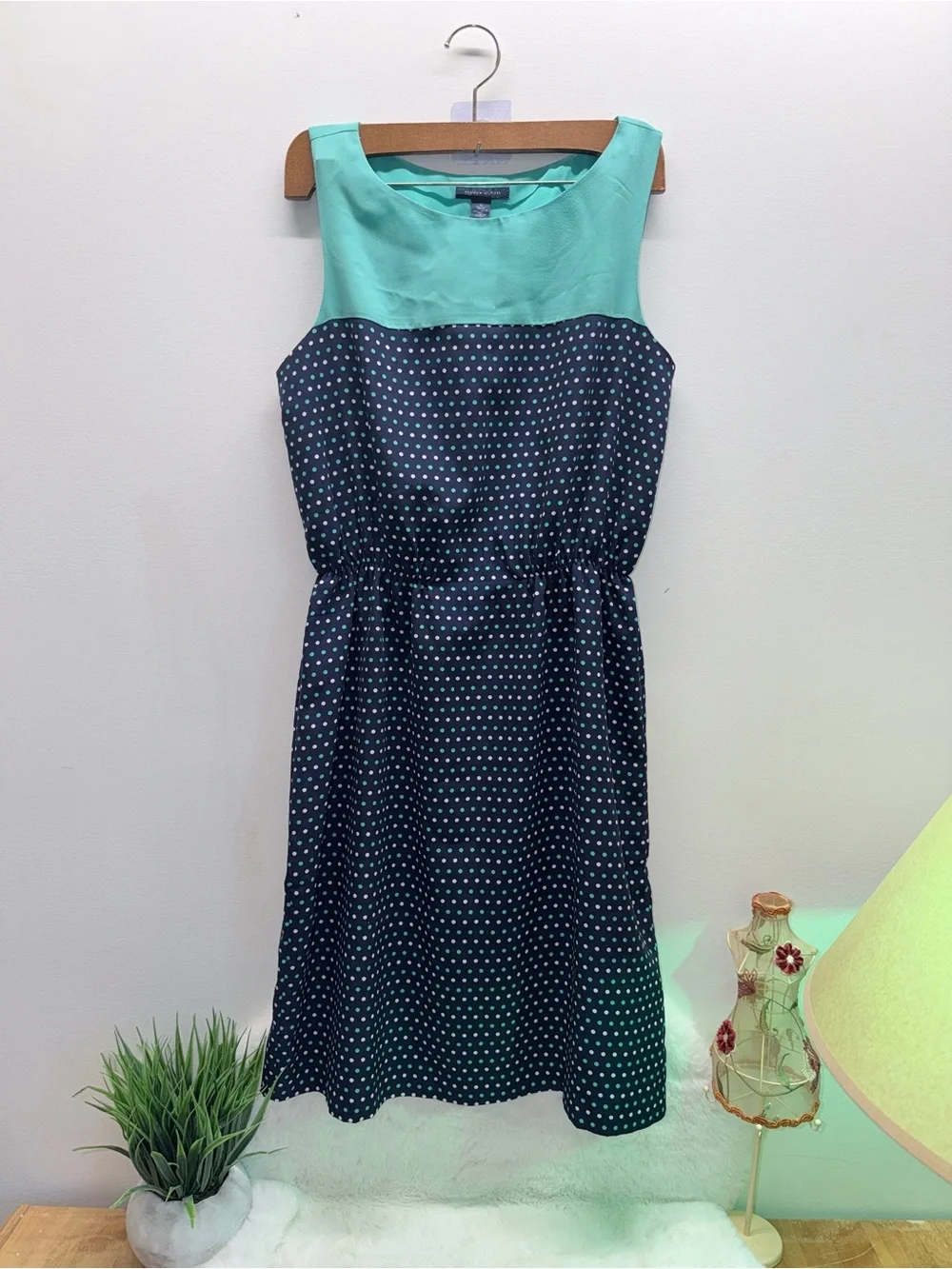 Tommy Hilfiger Teal & Polka Dot Wedding Ready Summer Dress with Navy Logo Tag Tommy Hilfiger Teal & Polka Dot Wedding Ready Summer Dress with Navy Logo Tag